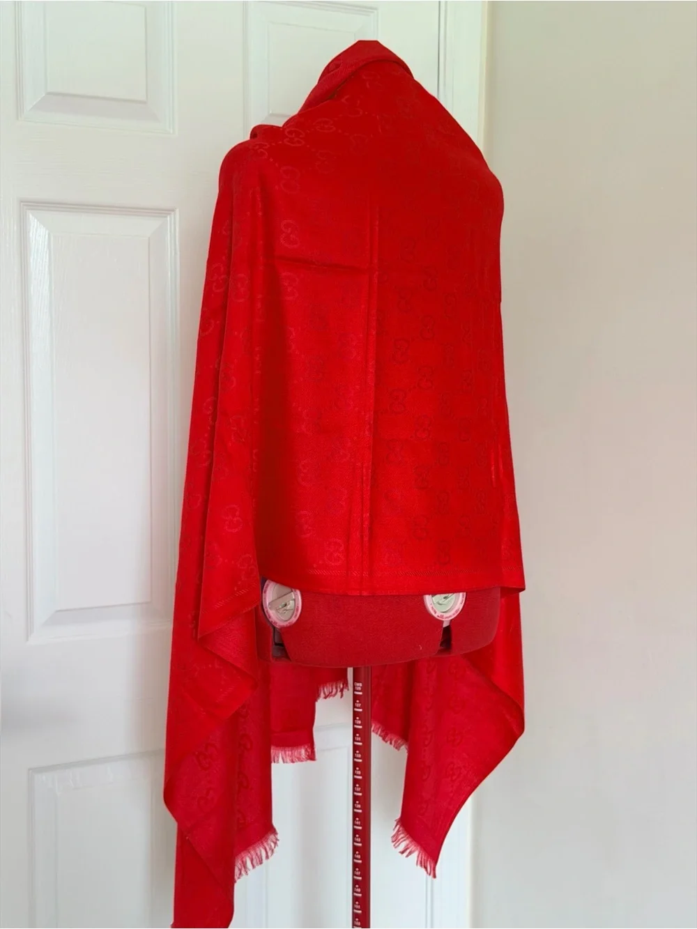RARE Vintage Gucci 100% Wool Red Stole Shawl Wrap Scarf Made in France Large
